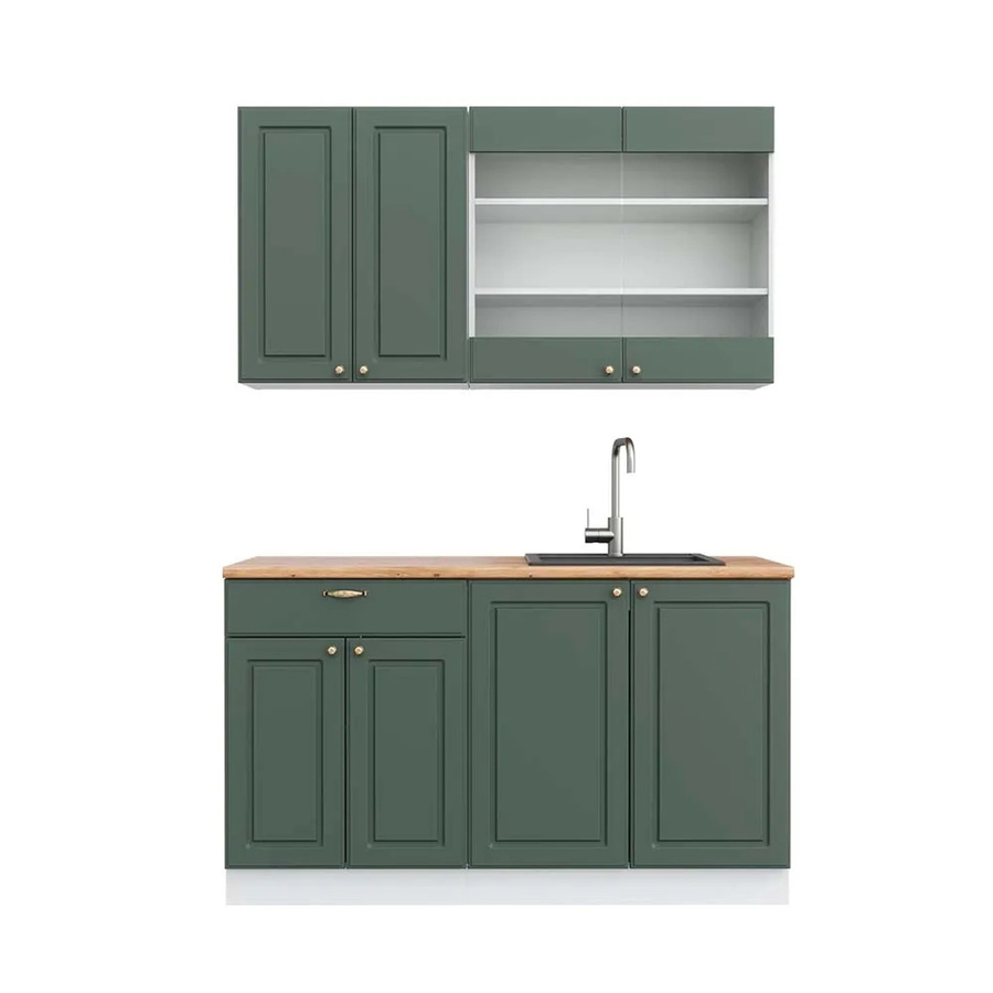 Vicco Fame-Line Singleküche im Landhausstil, Farbe Grün-Gold-Weiß mit Eiche-Optik, Breite: 140 cm - Bild 2