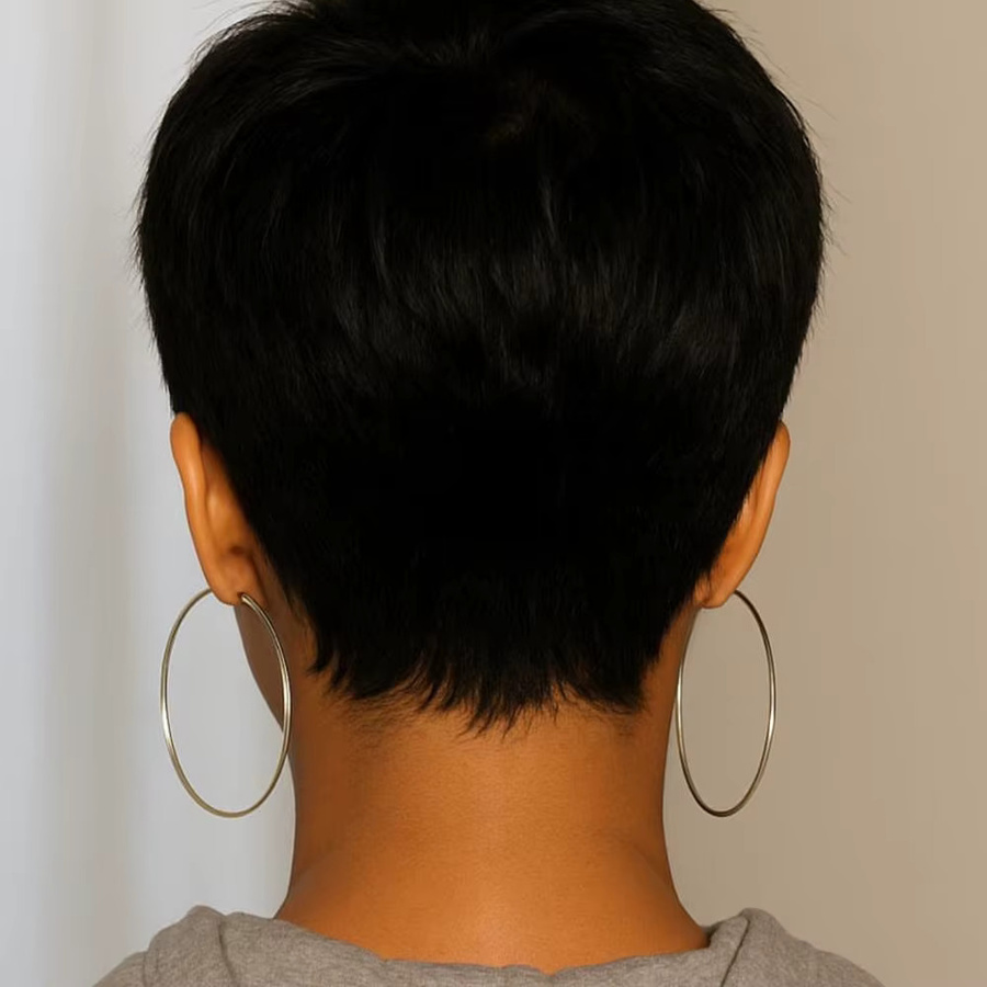 OYM HAIR Pixie-Perücke aus Echthaar, Schwarz, Damen - Bild 2