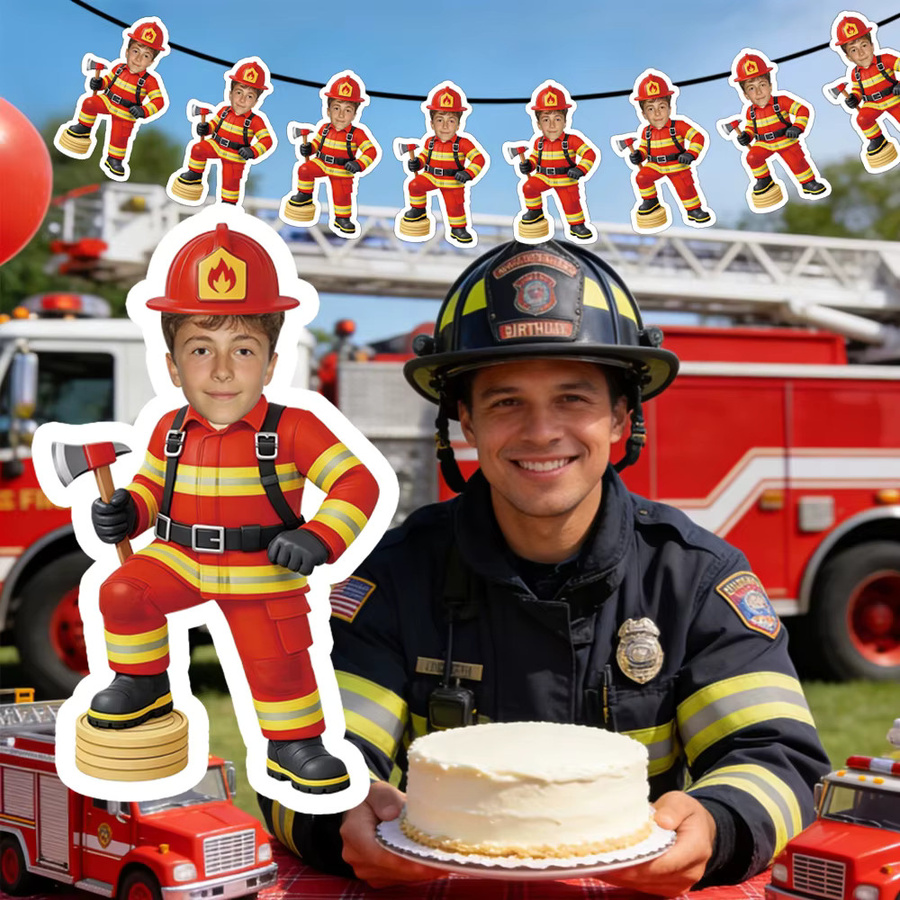 Personalisierte Feuerwehr-Geburtstagsbanner von joy-enlife, bunte Wimpel-Dekoration aus Papier für Kinderpartys - Bild 4