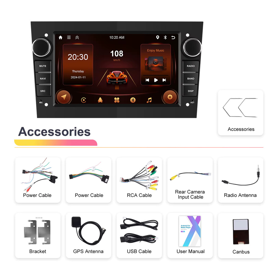 Podofo 7 Zoll Autoradio mit 6 GB RAM und 128 GB Speicher für Opel Astra Antara Vectra Corsa Zafira, Multimedia-Player mit Carplay, Android Auto, WIFI und GPS, Schwarz - Bild 4