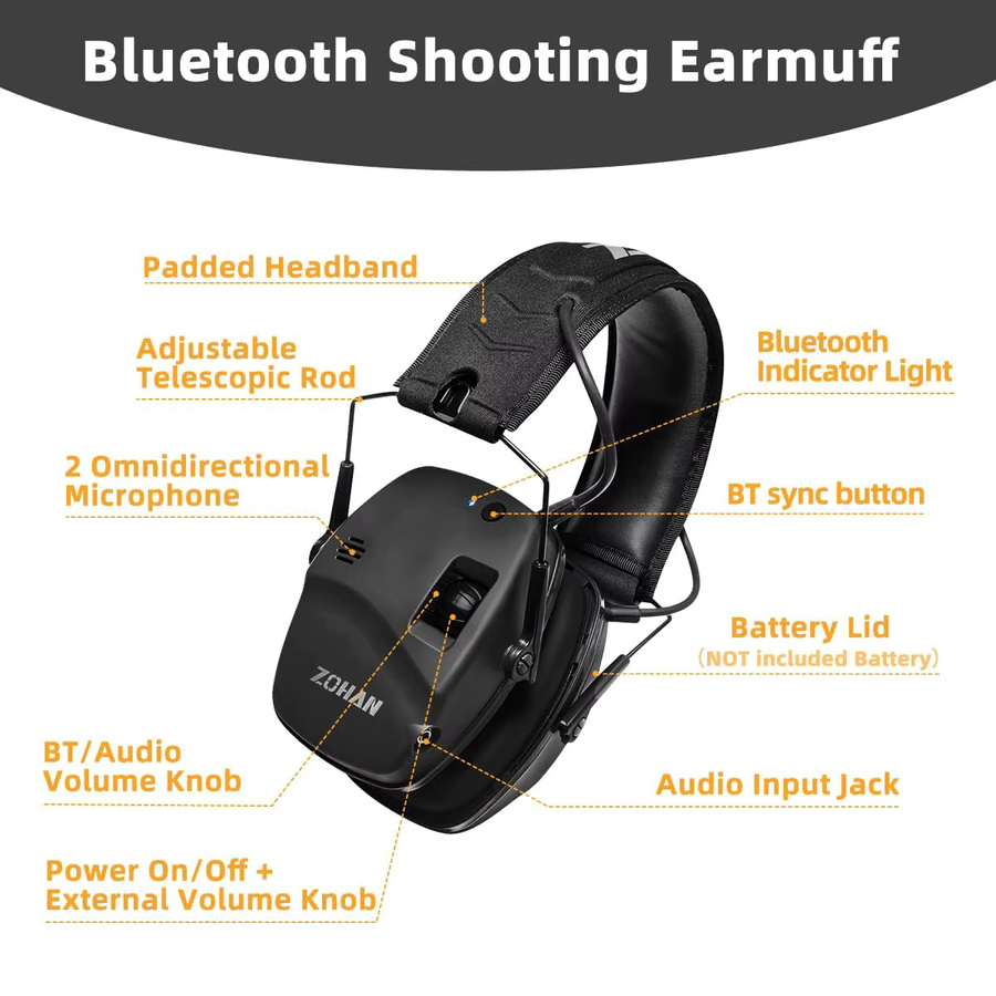 ZOHAN Bluetooth Anti-Lärm-Ohrenschützer in Grün, kabelloser Over-Ear Gehörschutz für Jagd und taktische Einsätze - Bild 3