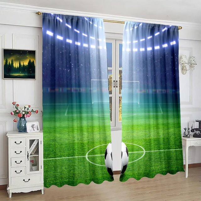 Yiran Furniture Vorhang Set mit Fußballstadion-Aufdruck aus Polyester, 2 Stück, Mehrfarbig, Breite: 76,2 cm, Höhe: 165,1 cm - Bild 1