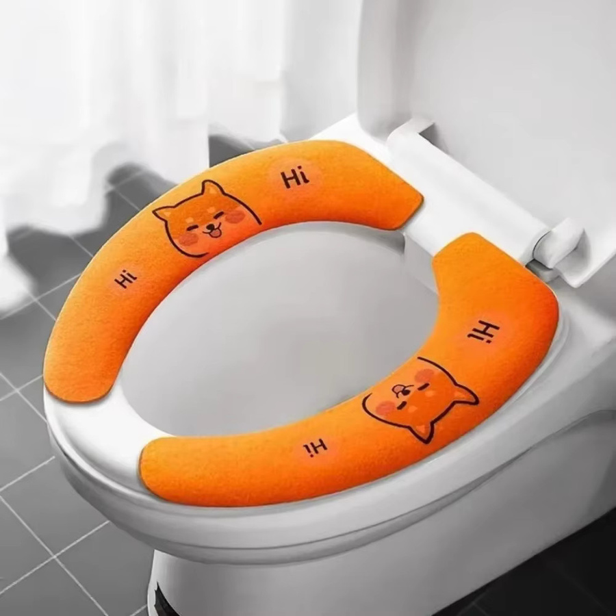 2er-Set Waschbare Flanell WC-Sitzbezüge mit Tier-Motiv in Orange und Multicolour, Universal Passform - Bild 1
