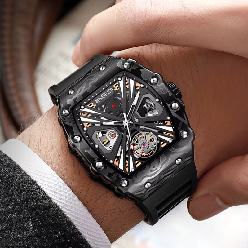 MUSANFIGO Armbanduhr, Automatik, Silikon, Schwarz, Herren - Bild 5