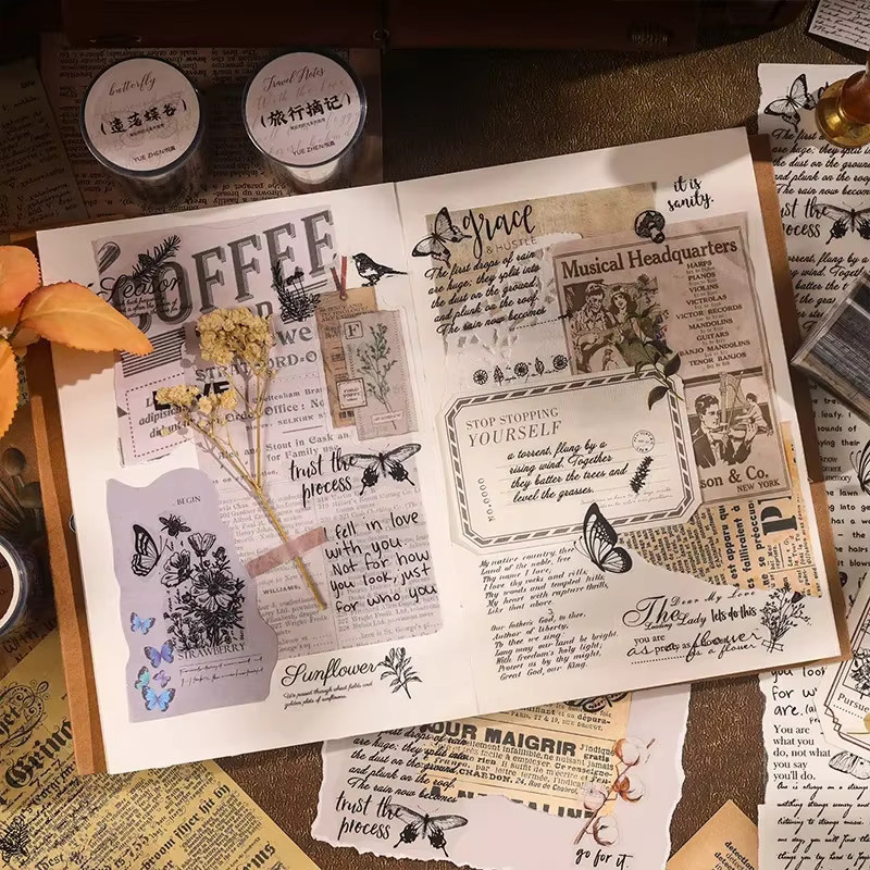 Vintage Washi Tape mit Buchstaben und Haustier-Motiven für Scrapbooking und DIY-Projekte, Mehrfarbig, Breite: 5 cm, Länge: 3 m - Bild 3