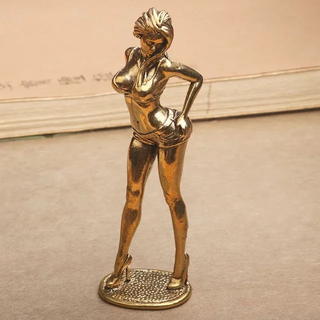 Edle Messing-Statuette einer Frau im Bikini in Gold als dekorative Kunstfigur für deine Sammlung - Bild 1