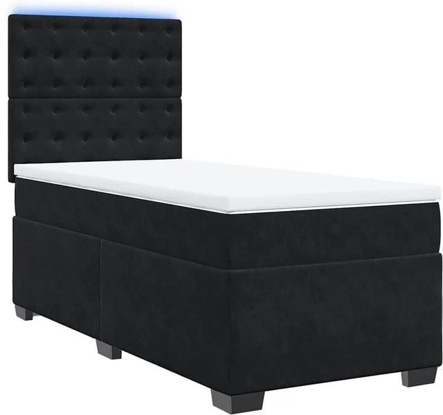 vidaXL Boxspringbett mit Matratze Schwarz Samt B/T/H: 80 x 200 x 140,5 cm mit USB-Anschluss und Unterbettbeleuchtung - Bild 1