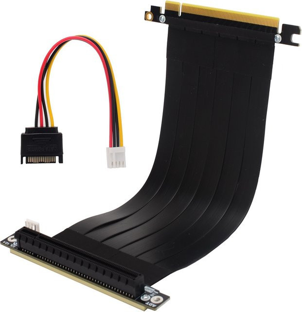 ADT-Link R33SL-PW PCIe-Riser-Kabel X16 auf 16X mit SATA-Stromversorgung für GPU-Grafikkartenverlängerung in Schwarz - Bild 1