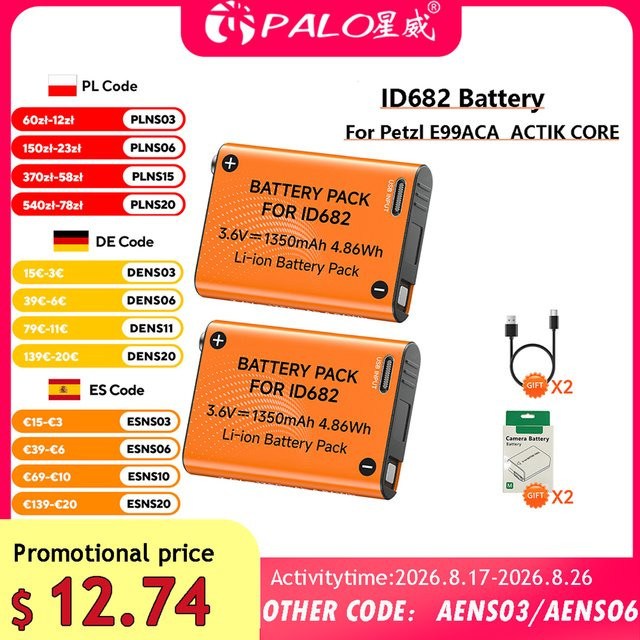 Petzl Li-Ion-Akku 1350 mAh mit USB-C-Ladeanschluss für ACTIK CORE Stirnlampen E99ACA, Orange - Bild 1