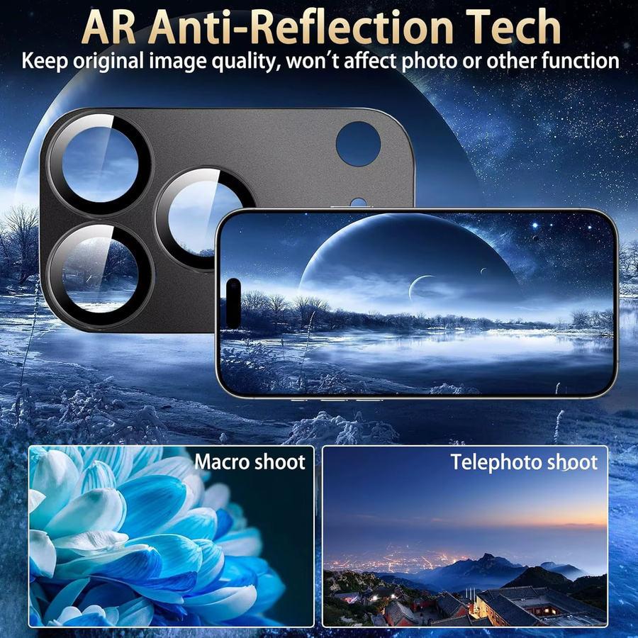 Kameraobjektivschutz aus gehärtetem Glas für Apple iPhone 17 Pro und iPhone 17 Pro Max, 9H 3D-Metall-HD-Schutz, kratzfest, transparent, silber, schwarz - Bild 1