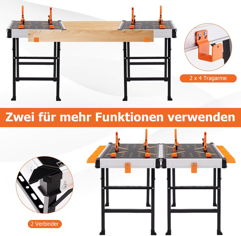 GOFLAME Klappbarer Arbeitstisch als Werkbank mit Metallrahmen, 2 Schnellklemmen, 4 Klemmhaken und 3 Werkzeugkästen - Bild 5