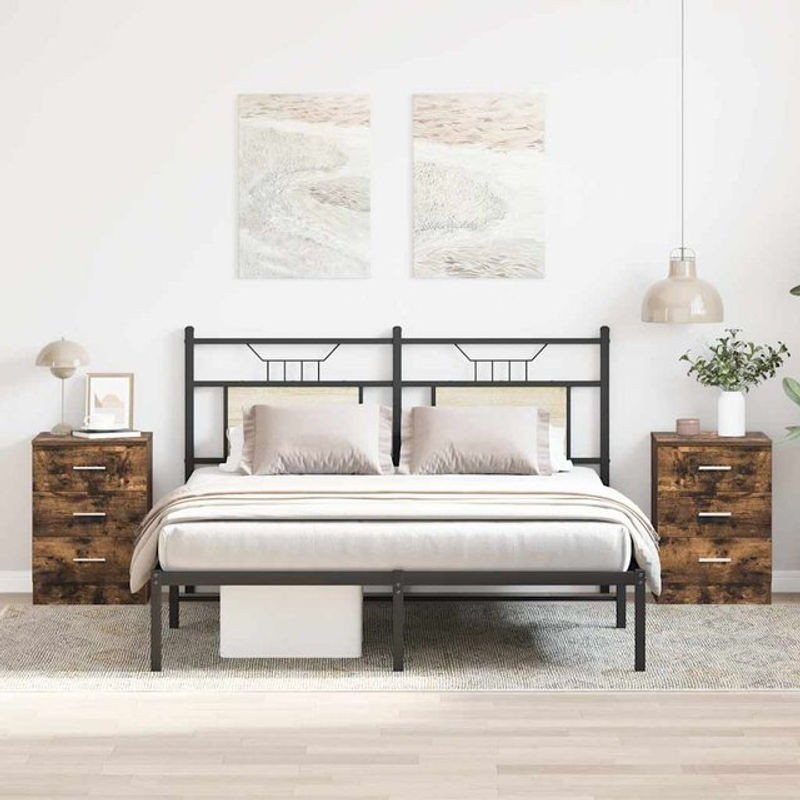 vidaxl Set aus 2 Nachttischen in Räuchereiche, Braun, Holzwerkstoff, B/T/H: 38 x 35 x 56 cm - Bild 1