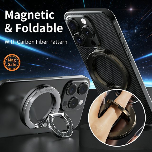 QGhappy Magnetische Handyhalterung für MagSafe in Schwarz, beidseitiger Magnetständer für iPhone 17, 16, 15 und iOS-Geräte - Bild 1