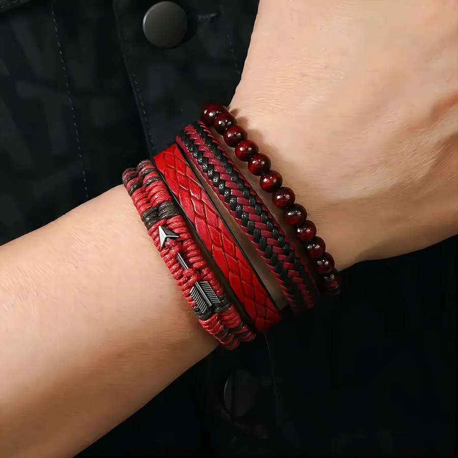LUOBOTOU Armbänder, Leder, Perle, Rot, Vintage, Unisex - Bild 2