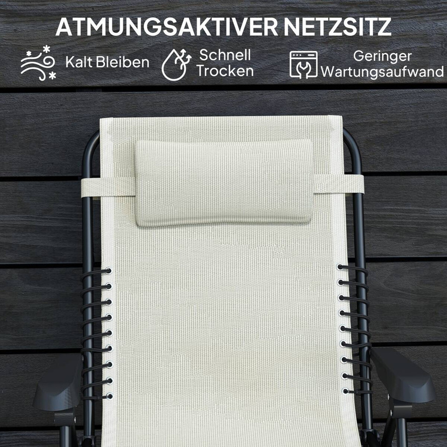 Outsunny Sonnenliege beige mit Textilene-Netzstoff und verstellbarer Kopfstütze, B/H/L: 65 x 112 x 90 cm - Bild 5