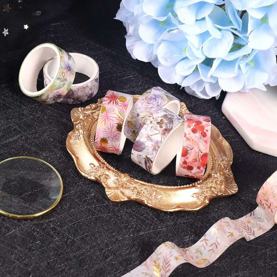 6 Rollen Washi Tape mit Blumen- und Pflanzenmotiven in Gold und Multicolour für Scrapbooking und Planer - Bild 2