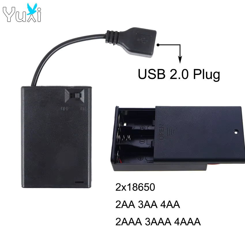 YuXi Batteriehalterung für 18650 AA/AAA Batterien mit USB-Anschluss, Abdeckung und Netzschalter, Schwarz - Bild 3