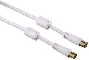 Hama Koax-Antennenkabel mit Koax-Stecker und Koax-Kupplung, vergoldet, weiß, Länge: 5,0 m - Bild 1