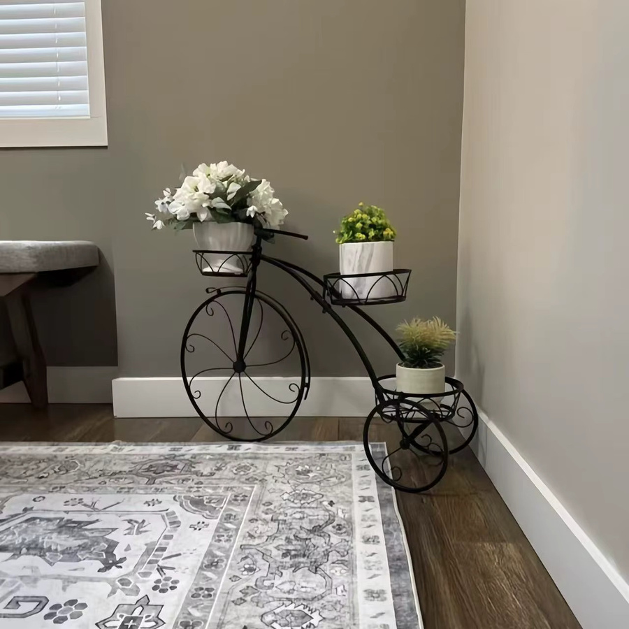 Wisfor 3-stufiger Gartenblumenständer in Fahrradform aus Eisen, Schwarz Matt, Vintage Pflanzenregal für Innen und Außen - Bild 3