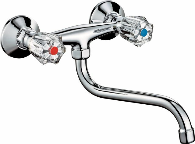 BWO Küchenarmatur Ledro Zweigriff Wandmontage Chrom Silber Messing B/T/H: 190 x 215 x 258 mm - Bild 1