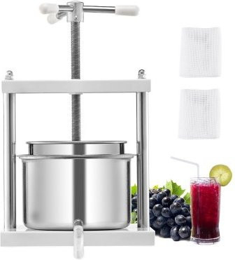 VEVOR Obstweinpresse mit 2 Edelstahlfässern, manuelle Obstmühle für Apfelwein, Trauben und Olivenöl, 5 l - Bild 1