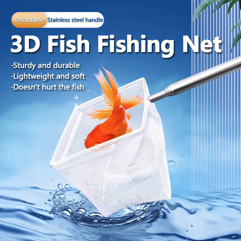 Findixpet Quadratisches Aquarium-Fischernetz mit Saugnapf und ausziehbarem langen Griff in Weiß - Bild 2