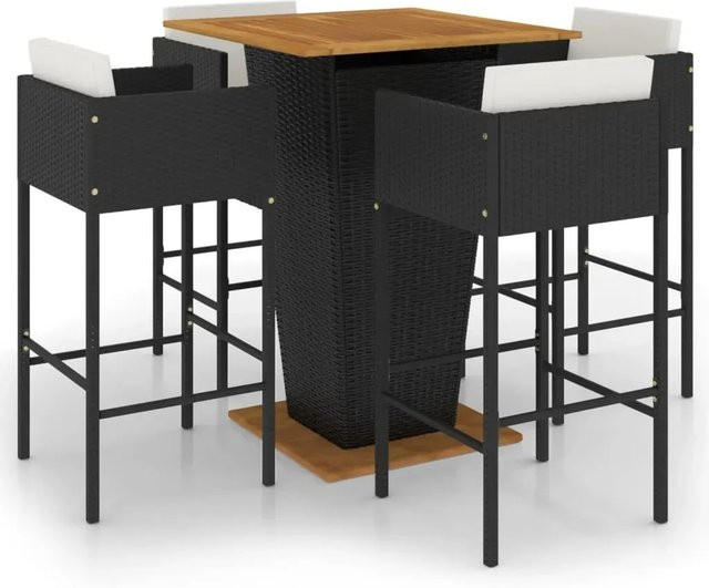 vidaXL 5-teiliges Gartenbar-Set aus Poly-Rattan und Akazienholz in Schwarz mit Kissen - Bild 1