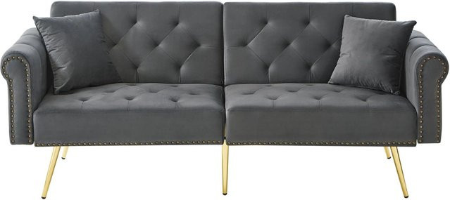 Merax Schlafsofa 2 Sitzer Modern mit Samtbezug in Grau und Click-Clack-Funktion - Bild 1