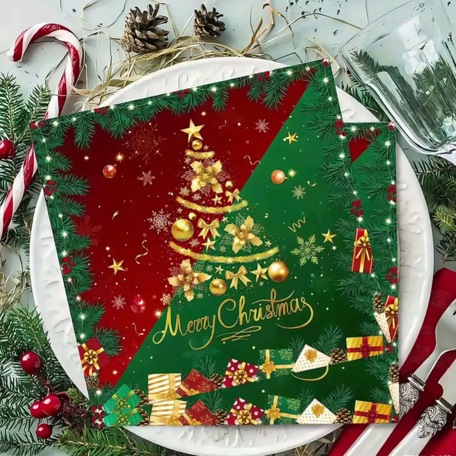 DUTRIEUX Weihnachtsblumen Servietten aus Papier, 2-lagig, Rot, für Hochzeit, Geburtstag und Party - Bild 1