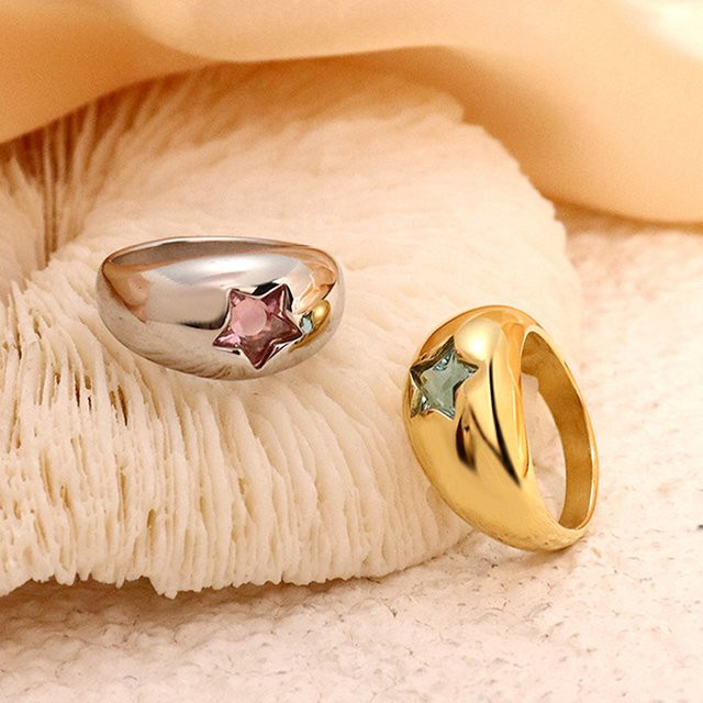 ohhaio Ring Edelstahl, Gold, Zirkonia, Damen, Vintage - Bild 1