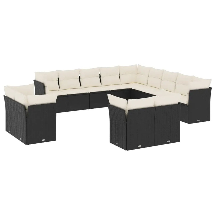 vidaXL 13-tlg. Garten-Sofagarnitur in U-Form aus Poly-Rattan mit Kissen in Schwarz und Cremeweiß - Bild 2
