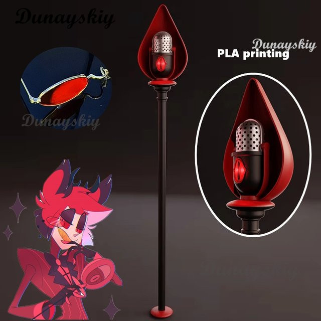 Hazbin Hotel Alastor Cosplay Requisiten, Mikrofon Stock, Rot, Kunststoff - Bild 1
