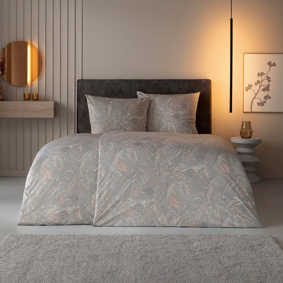 Estella Mako Jersey Bettwäsche Amelie natur Ornamente Paisley in Beige und Grau, B/H: 135 x 200 cm mit Kissenbezug 80 x 80 cm - Bild 1