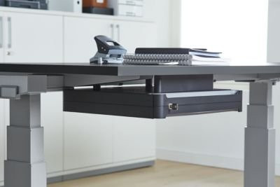 Unterbauschublade OrgaWork mit Soft-Close-Einzug und Schloss, schwarz, B: 43 cm, T: 41 cm, H: 7 cm - Bild 1