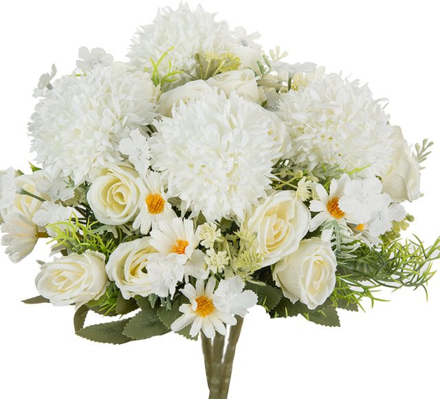Künstlicher Seidenstrauß aus Rosen und Chrysanthemen in Blau und Weiß für Hochzeit, Dekoration und DIY-Projekte - Bild 1