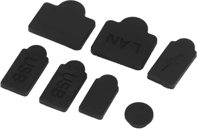 Igeteck Silikon Staubschutzstopfen Set für PS5 Host in Schwarz mit Abdeckung für HDMI, Ethernet/LAN, USB-C und USB-A - Bild 1