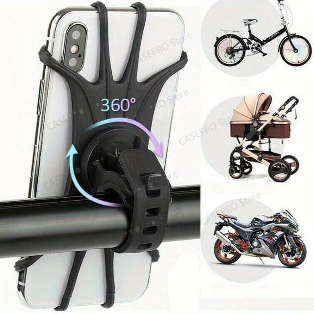 HUOAED Silikon Fahrrad Handyhalterung mit 360 Grad Drehung für 4 bis 6,5 Zoll Smartphones in Schwarz - Bild 1