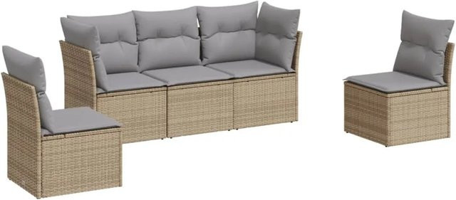 vidaXL 5-tlg Garten-Sofagarnitur in L-Form aus Polyrattan mit Kissen, Beige - Bild 1