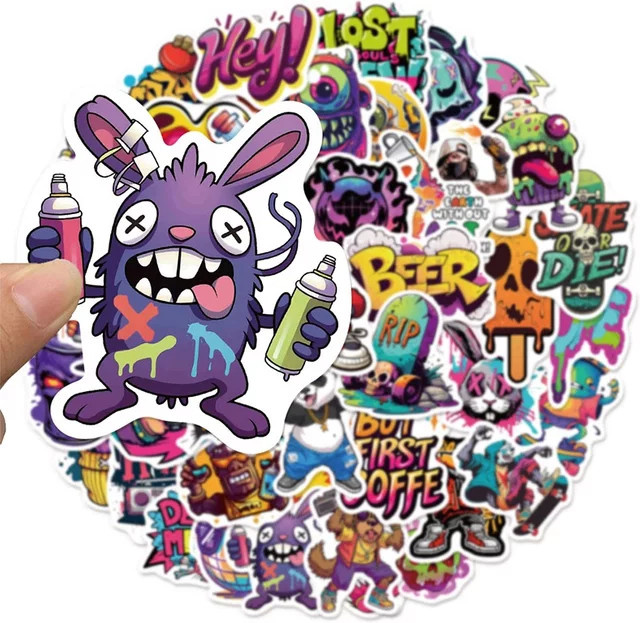 50 Stück Bunte Hip-Hop Musik Graffiti Kunst Aufkleber im Cartoon-Stil für Skateboard und Streetwear, Multicolour - Bild 1