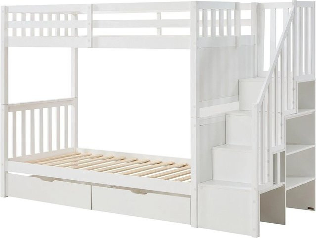 Vente-unique Etagenbett Zileni für Kinder in Weiß mit Schubladen aus Kiefer und MDF, Höhe: 164,5 cm - Bild 1