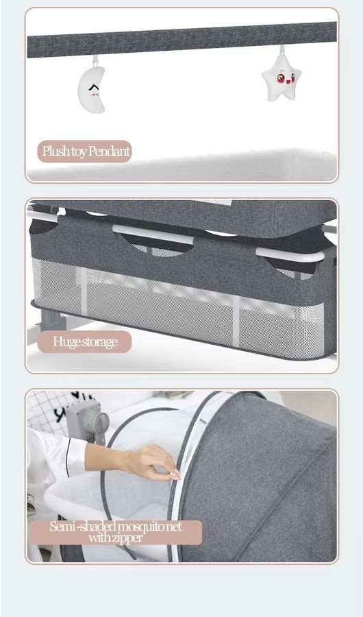 Elektrische Babywiege in Grau als tragbare Babywippe und automatischer Stubenwagen für Neugeborene - Bild 2