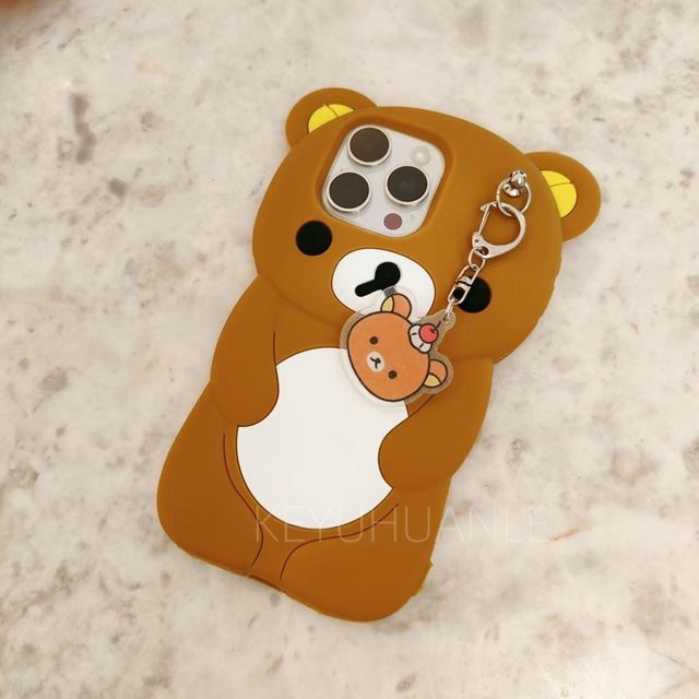 YULIN Rilakkuma Bär Silikon Handyhülle mit Schlüsselanhänger für iPhone Modelle in Braun - Bild 1