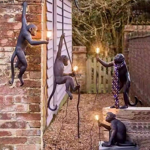 JIANKEXING Wandlampe Affe aus Harz und Hanfseil im Nordic Postmodern Design für Kinderzimmer und Schlafzimmer - Bild 1