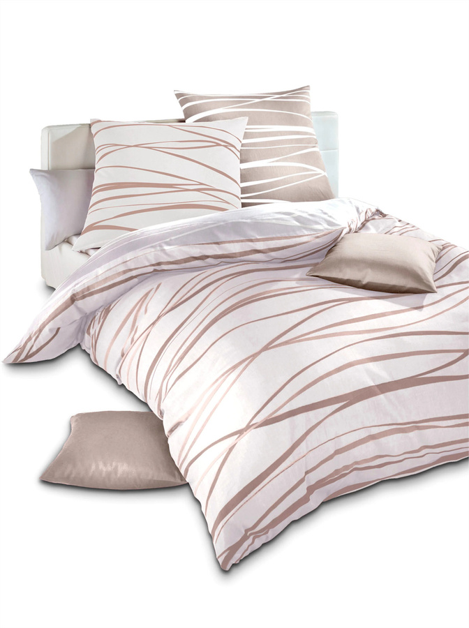 Kaeppel Bettwäsche aus Baumwolle mit Reißverschluss, Reversible Graphic Design, Beige, Breite: 155 cm, Länge: 220 cm - Bild 1