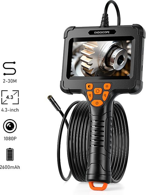 BUMBORN Handgehaltenes Industrie-Endoskop mit 4,3 Zoll Display, 8mm Kamera, 1080P HD, starres Kabel, IP67 Boreskop Inspektionskamera für Rohre, Auto und Kanalisation, Farbe: Schwarz - Bild 1