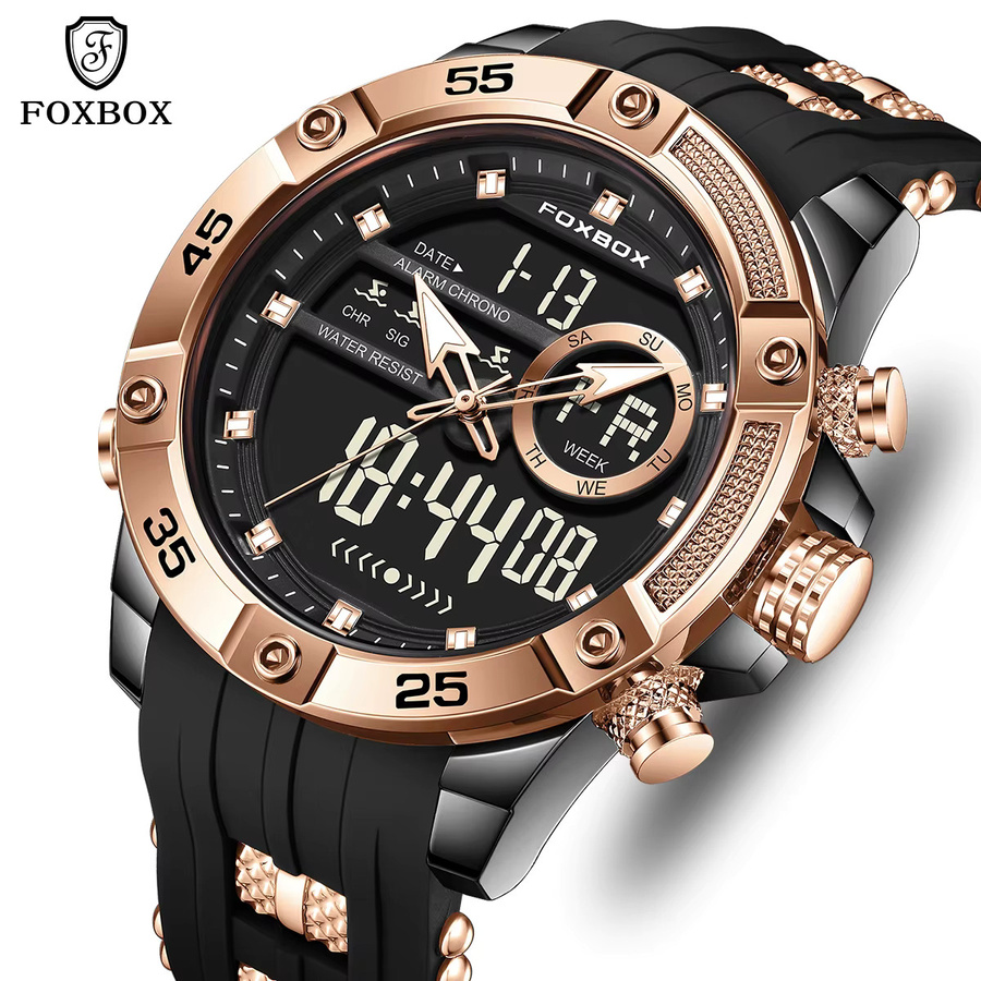 FOXBOX Chronograph, Analog-Digital, Quarz, Silber, Silikon, Herren - Bild 5
