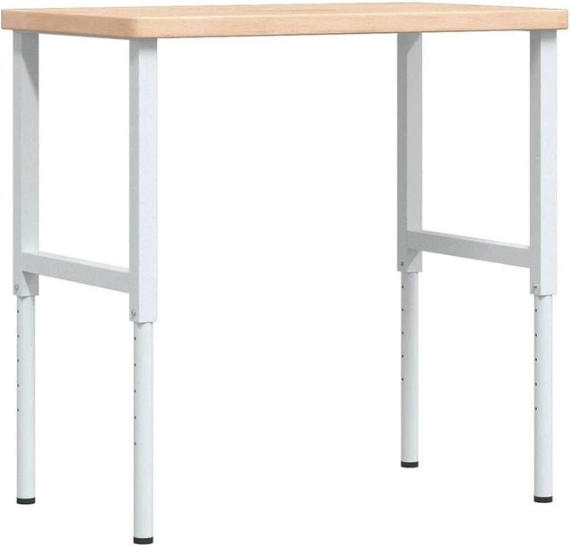 vidaXL Werkbank aus Massivholz Eiche und pulverbeschichtetem Metall, Braun, B/T/H: 100 x 60 x 73-99,5 cm - Bild 1