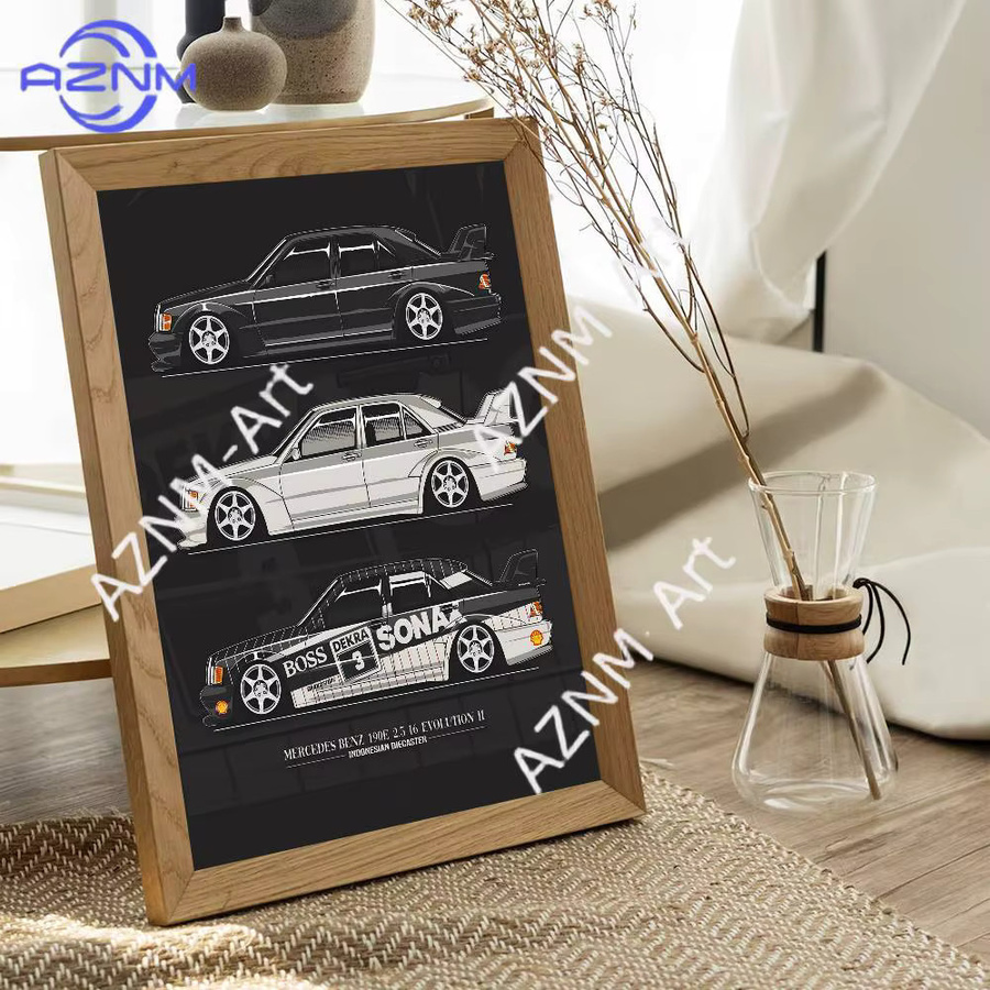 Mercedes Benz 190 E Wandaufkleber aus Papier in Weiß für dein Zimmer, Bar oder Café - Bild 4