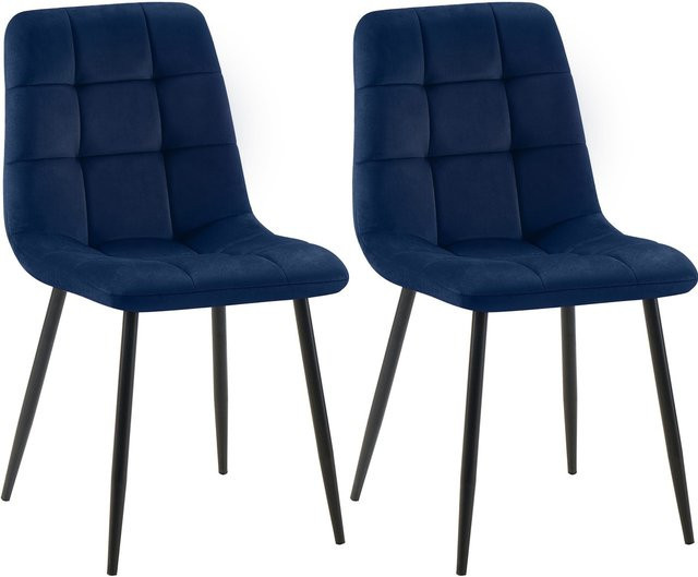 CLP 2er Set Esszimmerstühle Tilde, moderne Polsterstühle mit gestepptem Samtbezug und Metallgestell - Bild 1