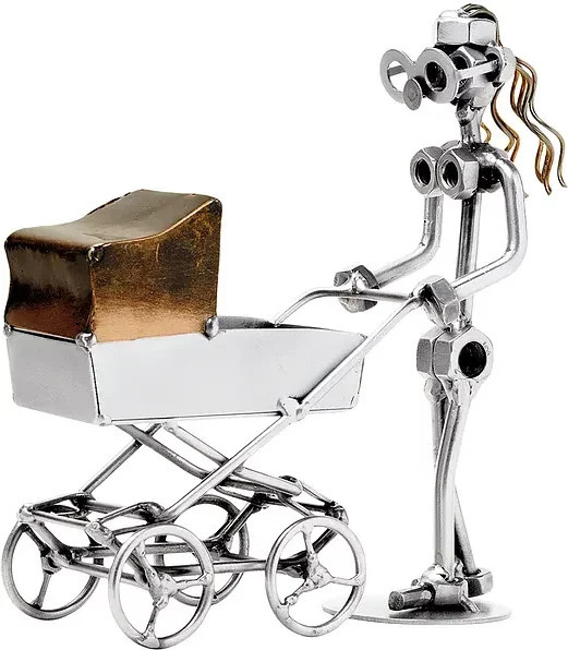 Hinz & Kunst Schraubenmännchen Frau mit Kinderwagen aus Metall in Silber - Bild 1